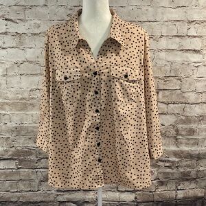 Kim Rogers Tan Polka Dot Button-Down Shirt